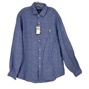 Polo Ralph Lauren 100% Linen Shirt Indigo Mens XXL Custom Fit NWT